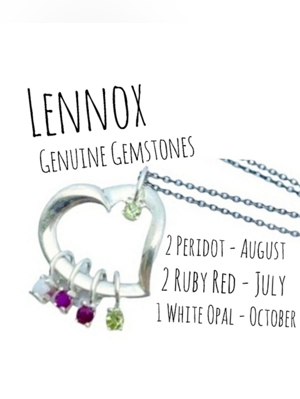 Lenox Heart Gemstones 925 Sterling Silver Birthstones Pendant Vintage